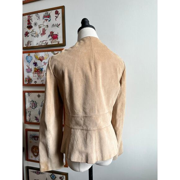 Vintage Y2K Suede Jacket | Wine Floral Embroidery | Khaki Leather | Size L - Picture 10 of 11